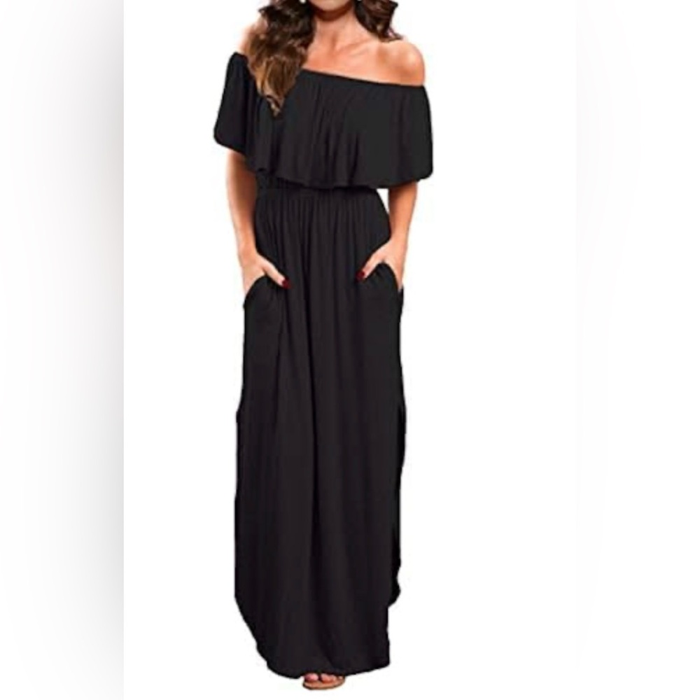Verabendi Black Off the Shoulder Maxi Dress. Size L